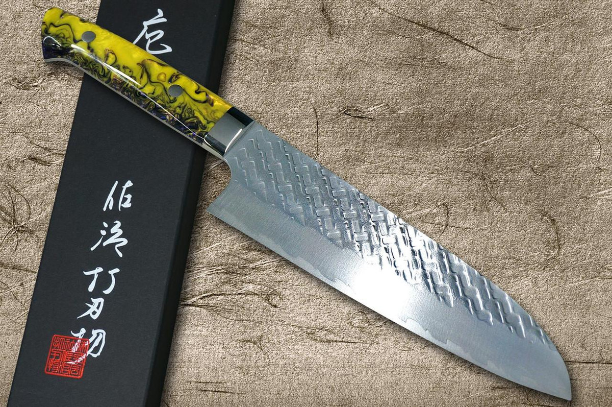 佐治武士SPG-STRIX 镜面锤击RC日本厨师用三德刀180毫米，树脂定制手柄