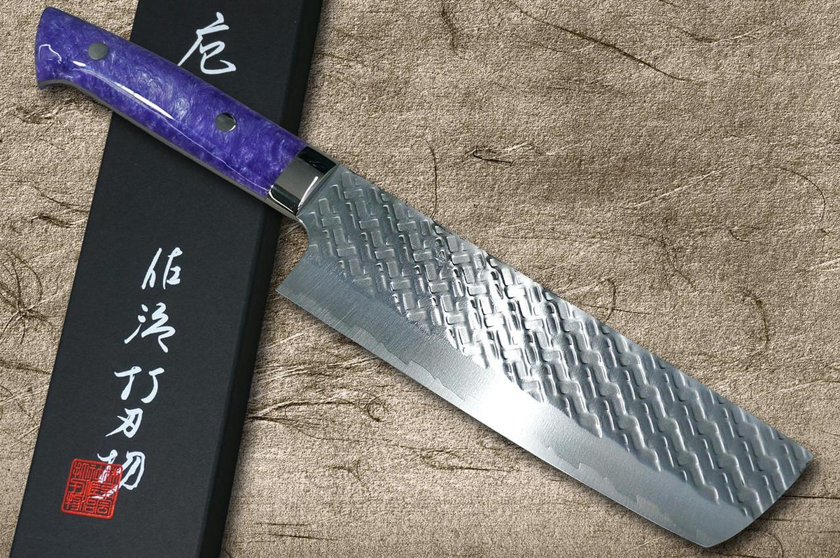 佐治武士SPG-STRIX 镜面锤击RC日本厨师用Nakiri（蔬菜）180毫米，树脂