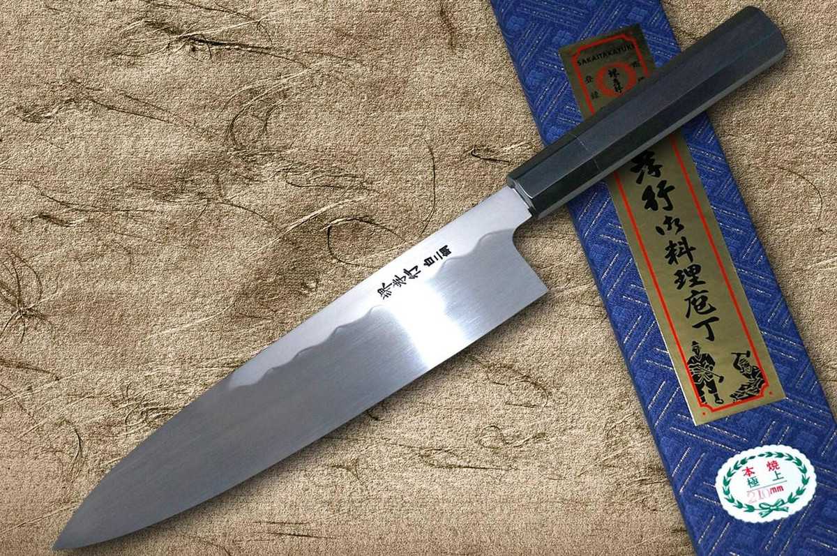 Sakai Takayuki White No.2 Honyaki Wave-Art Japanese Chef's Gyuto Knife 240mm with Ebony Handle 