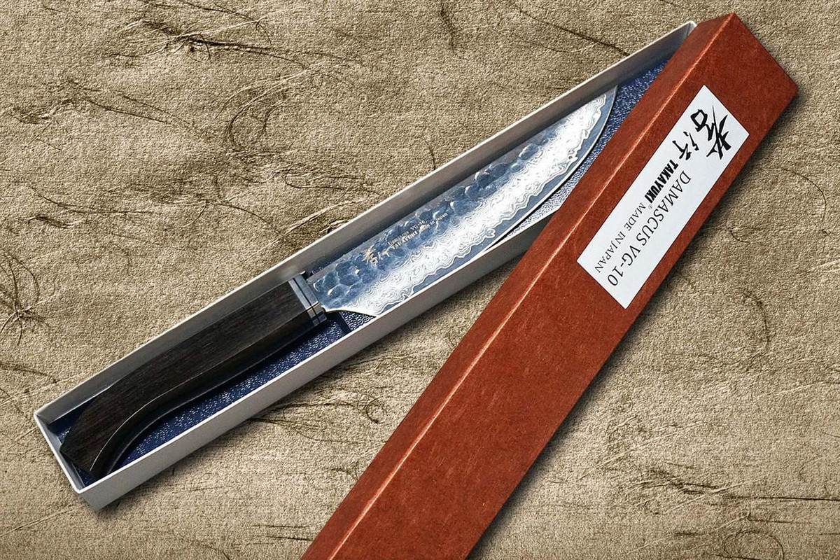 Sakai Takayuki 33-Layer VG10 Damascus SGN Chef's Signature Utility Steak Petty Knife 120mm with Wood Handle [Dark Ebony] 