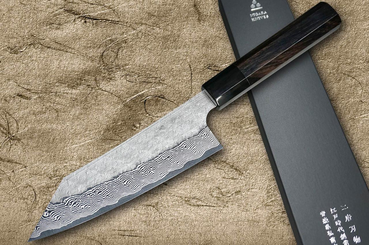 Nigara SPG-STRIX Damascus Hammered EB8B Japanese Chef's Bunka Knife 180mm with Ebony Handle 