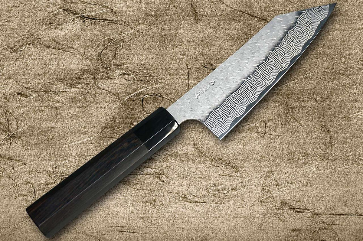 Nigara SPG-STRIX Damascus Hammered EB8B Japanese Chef's Bunka Knife 180mm with Ebony Handle 
