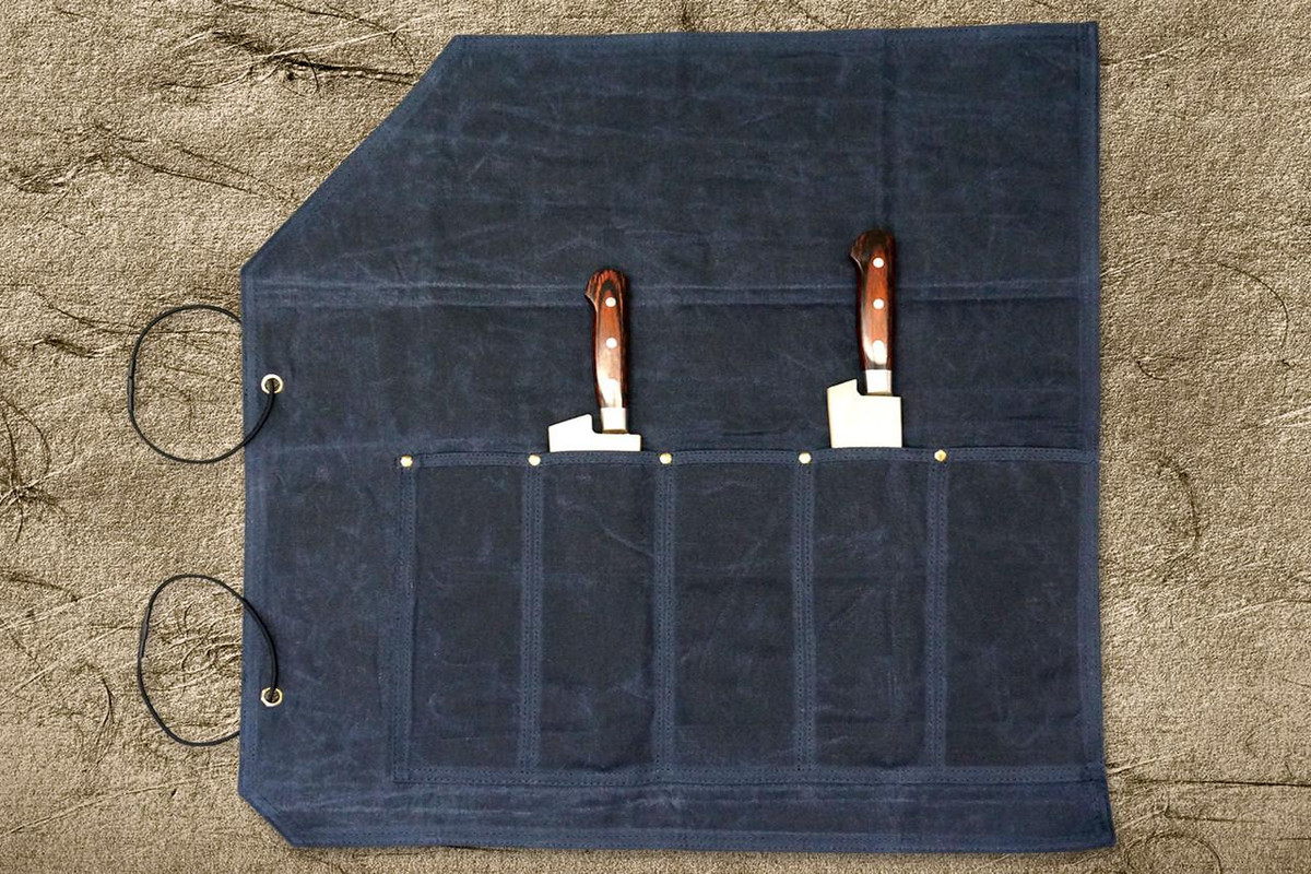 Sakai Takayuki Kitchen-Knife Roll Carry Bag Canvas (5 Pockets) Blue 
