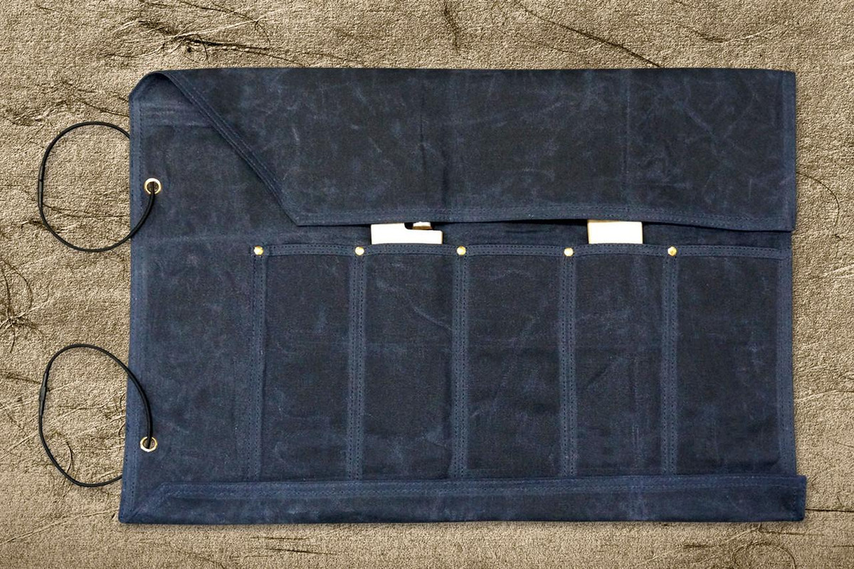 Sakai Takayuki Kitchen-Knife Roll Carry Bag Canvas (5 Pockets) Blue 
