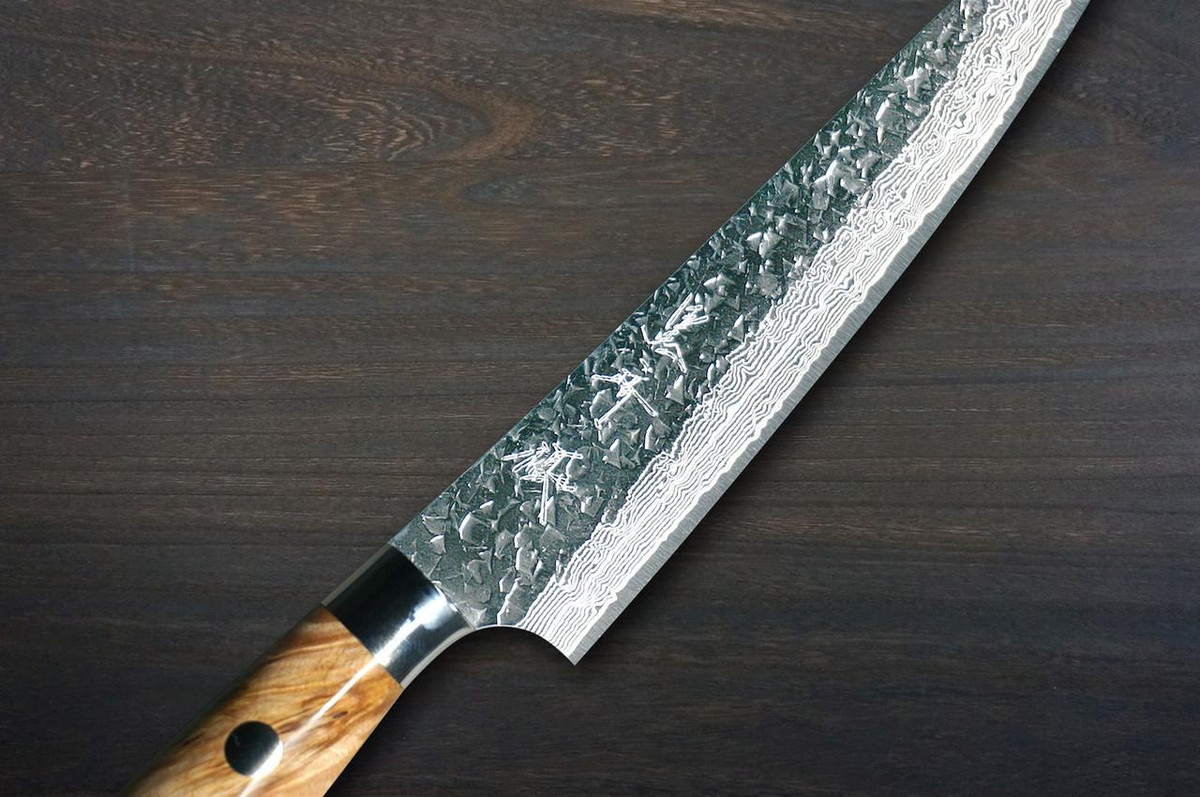 Yu Kurosaki R2(SG2) Damascus SHIZUKU Custom STWRC Japanese Chef's Petty Knife(Utility) 130mm with Stabilized Hybrid Wood Handle [Red] 