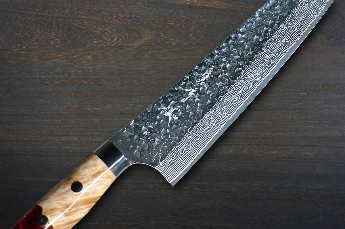 Yu Kurosaki R2(SG2) Damascus SHIZUKU Custom STWRC Japanese Chef's Gyuto Knife 210mm with Stabilized Hybrid Wood Handle [Red] 