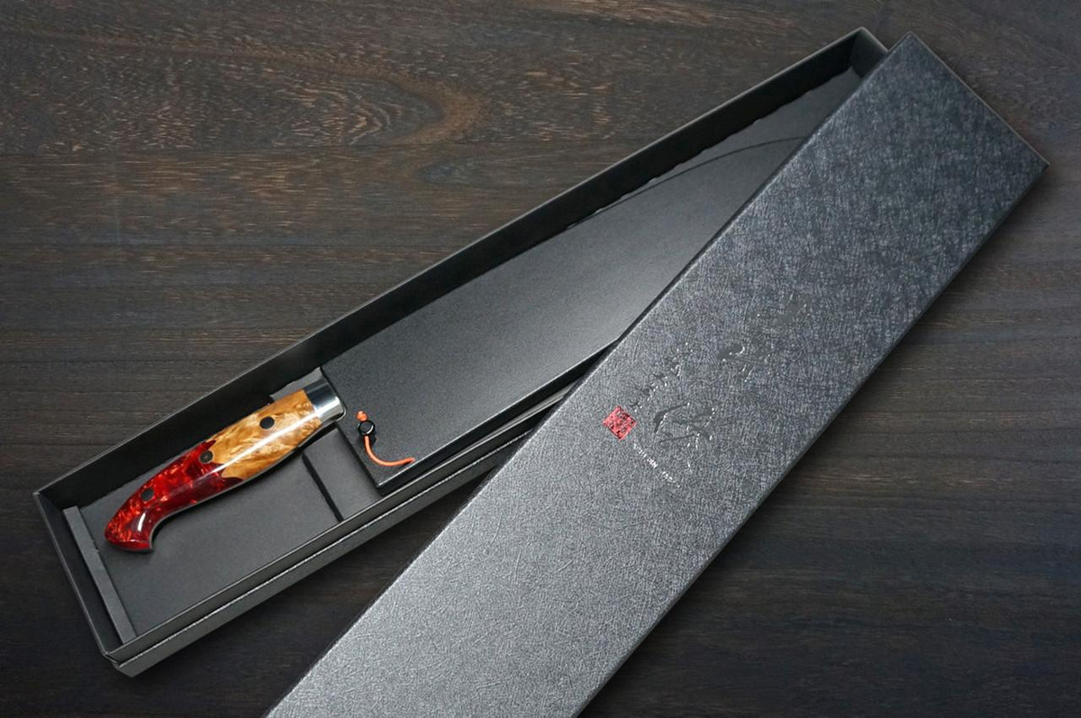 Yu Kurosaki R2(SG2) Damascus SHIZUKU Custom STWRC Japanese Chef's Gyuto Knife 210mm with Stabilized Hybrid Wood Handle [Red] 