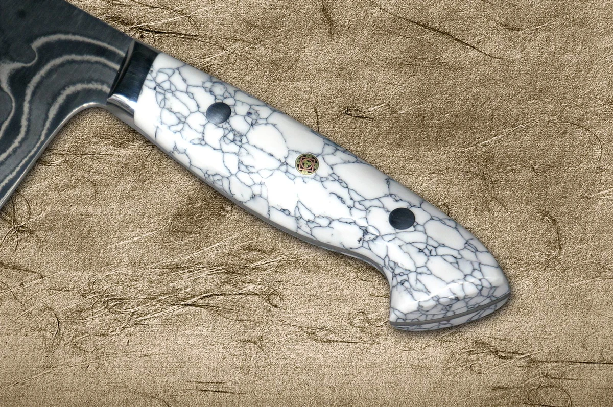 Keiichi Fujii AUS10 Nickel Damascus Custom TC Japanese Chef's Chinese Cooking Knife 200mm with White Turquoise Handle