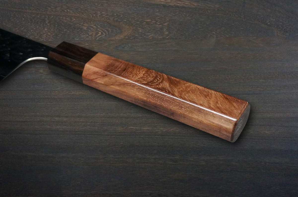 Yoshimi Kato R2 HYO Hammered Japanese Chef's Bunka Knife 170mm with Ebony-Ring Octagonal Handle 