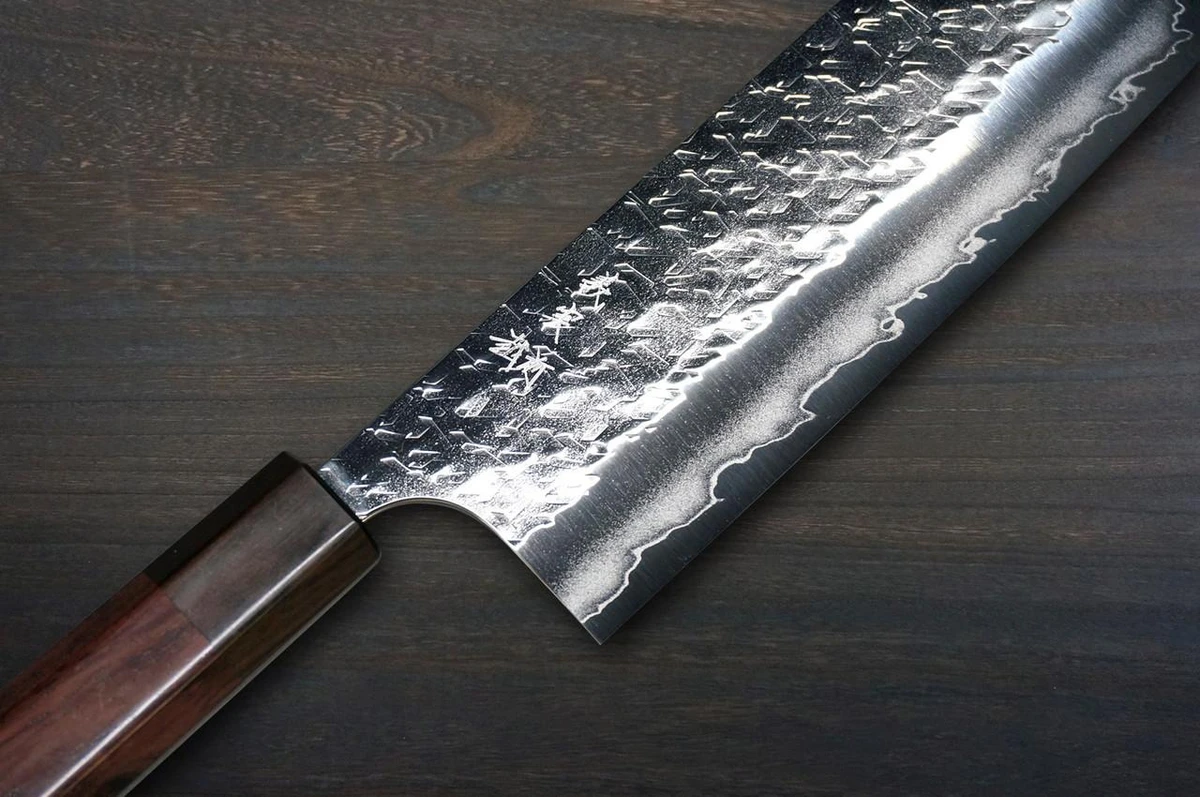 Yoshimi Kato R2 HYO Hammered Japanese Chef's Nakiri(Vegetable) 165mm with Ebony-Ring Octagonal Handle 