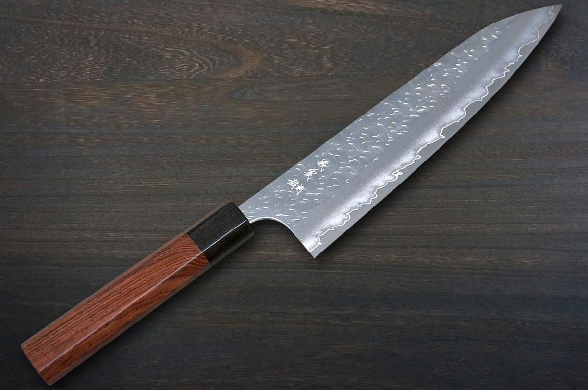 Yoshimi Kato R2 HYO Hammered RS8EB Japanese Chef's Gyuto Knife 240mm with Ebony-Ring Octagonal Handle 