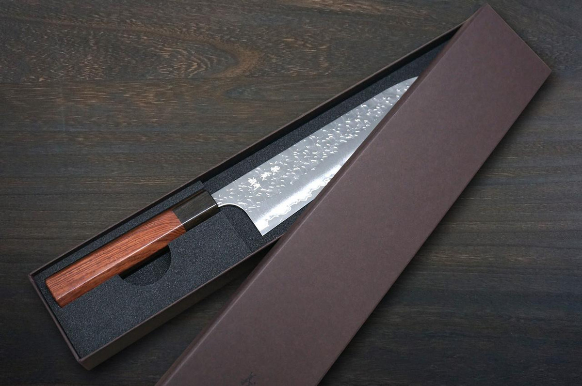 Yoshimi Kato R2 HYO Hammered RS8EB Japanese Chef's Gyuto Knife 240mm with Ebony-Ring Octagonal Handle 