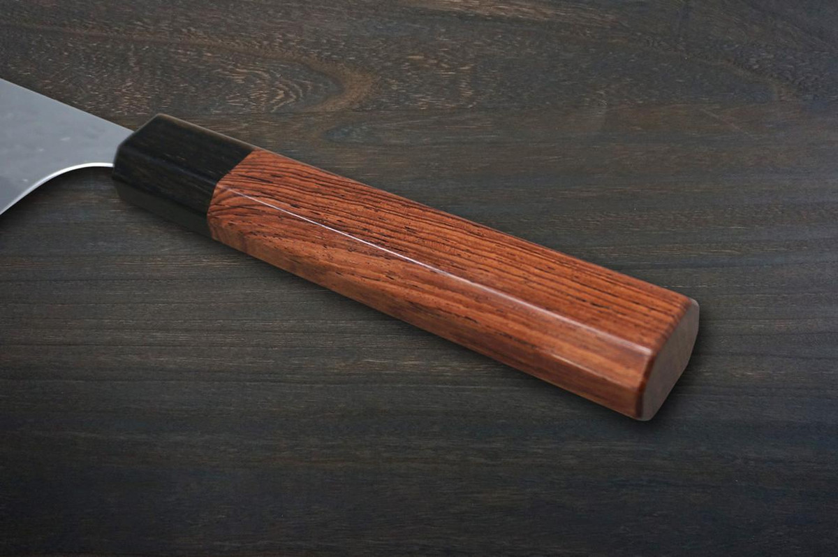 Yoshimi Kato R2 HYO Hammered RS8EB Japanese Chef's Kengata-Gyuto Knife 240mm with Ebony-Ring Octagonal Handle 