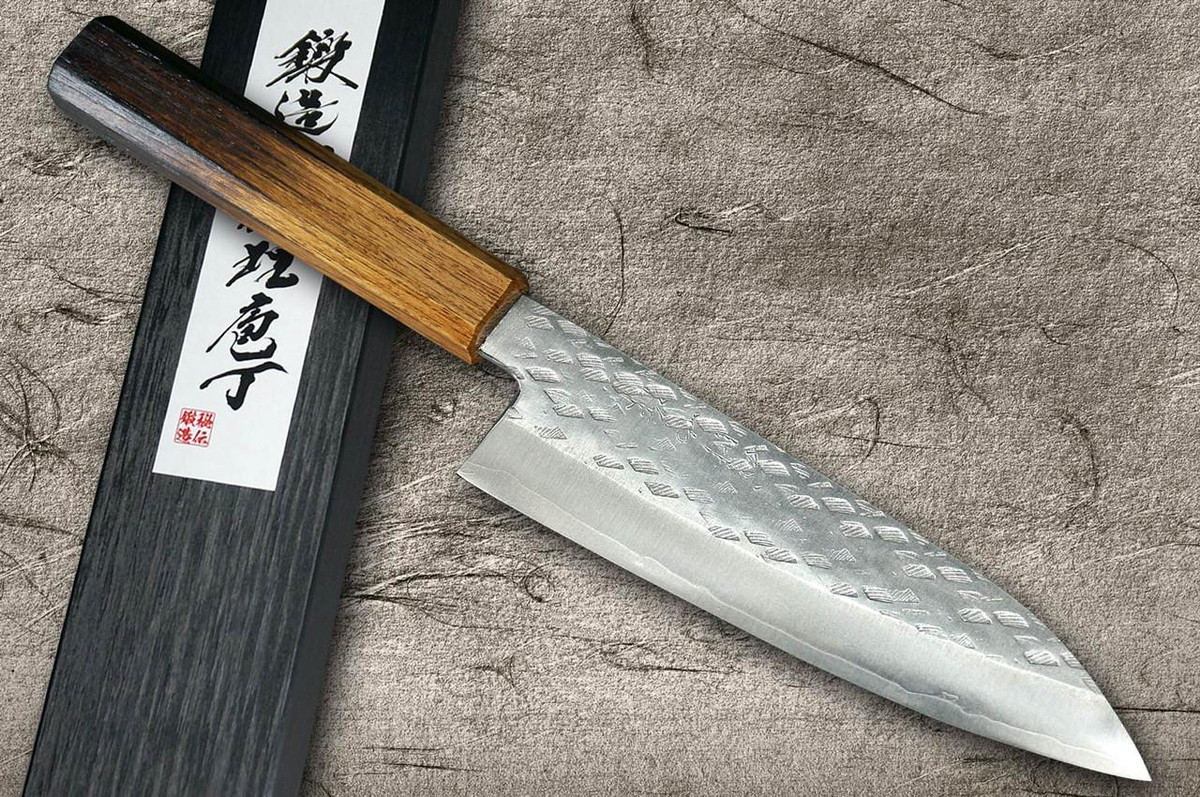 Okeya VG10 Hammered OK8B Japanese Chef's Santoku Knife 165mm with Urushi Lacquered Oak Handle 