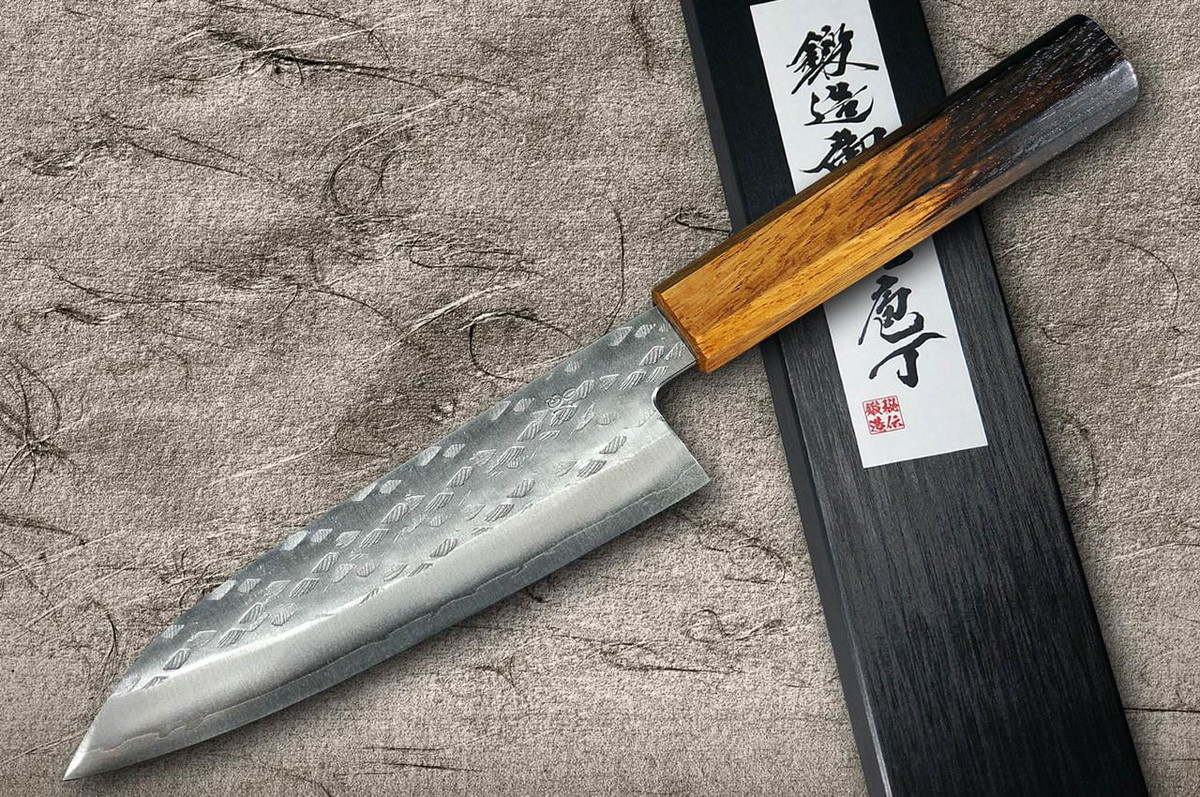 Okeya VG10 Hammered OK8B Japanese Chef's Santoku Knife 165mm with Urushi Lacquered Oak Handle 