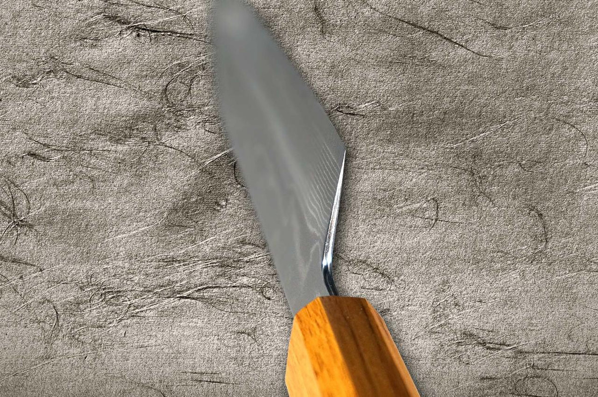 Okeya SPG-STRIX Damascus OK8B Japanese Chef's Bunka Knife 185mm with Urushi Lacquered Oak Handle 