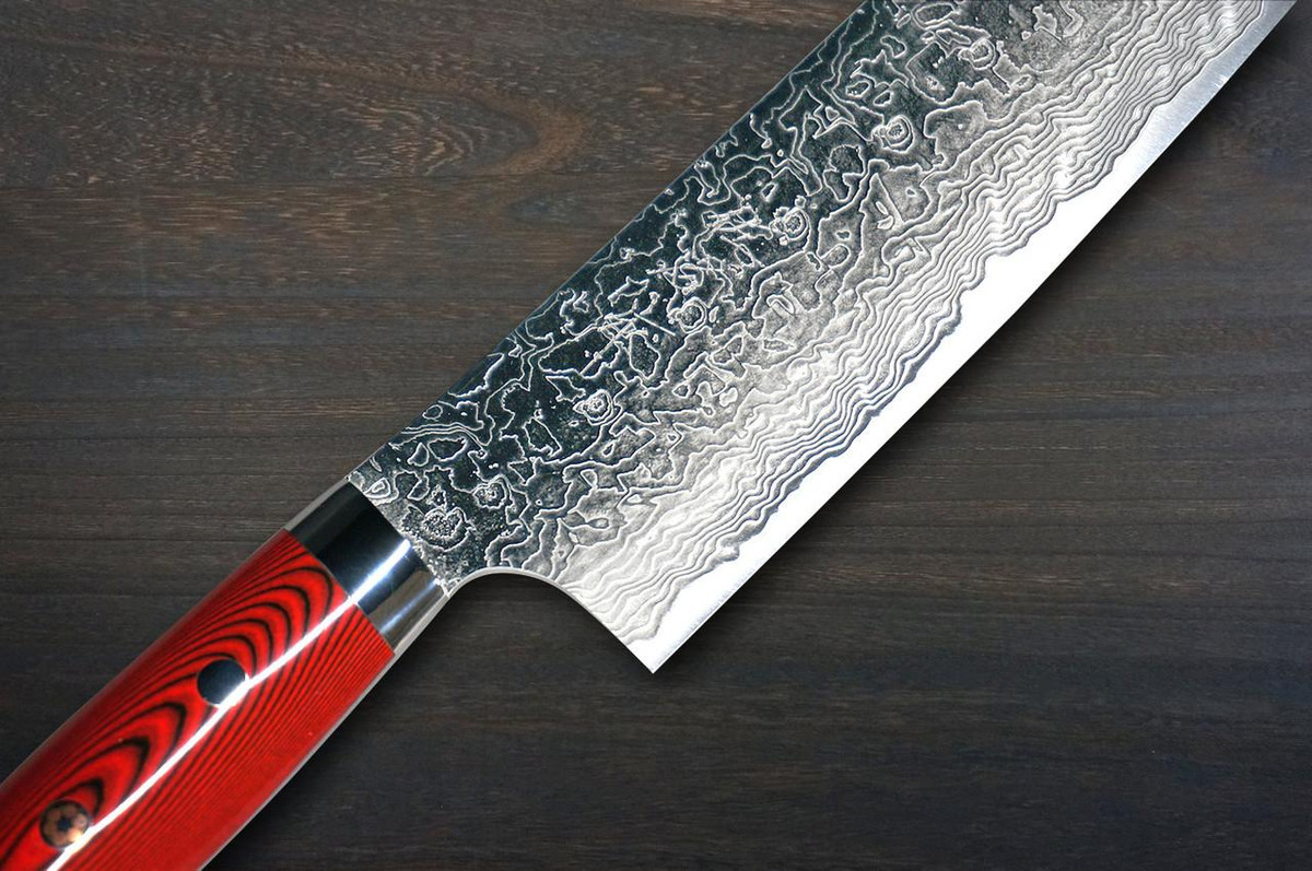 Takeshi Saji R2 Diamond Finish Damascus MCRB-NNM Japanese Chef's Nakiri(Vegetable) 170mm with Dark-Red Micarta Handle Nomura Special 