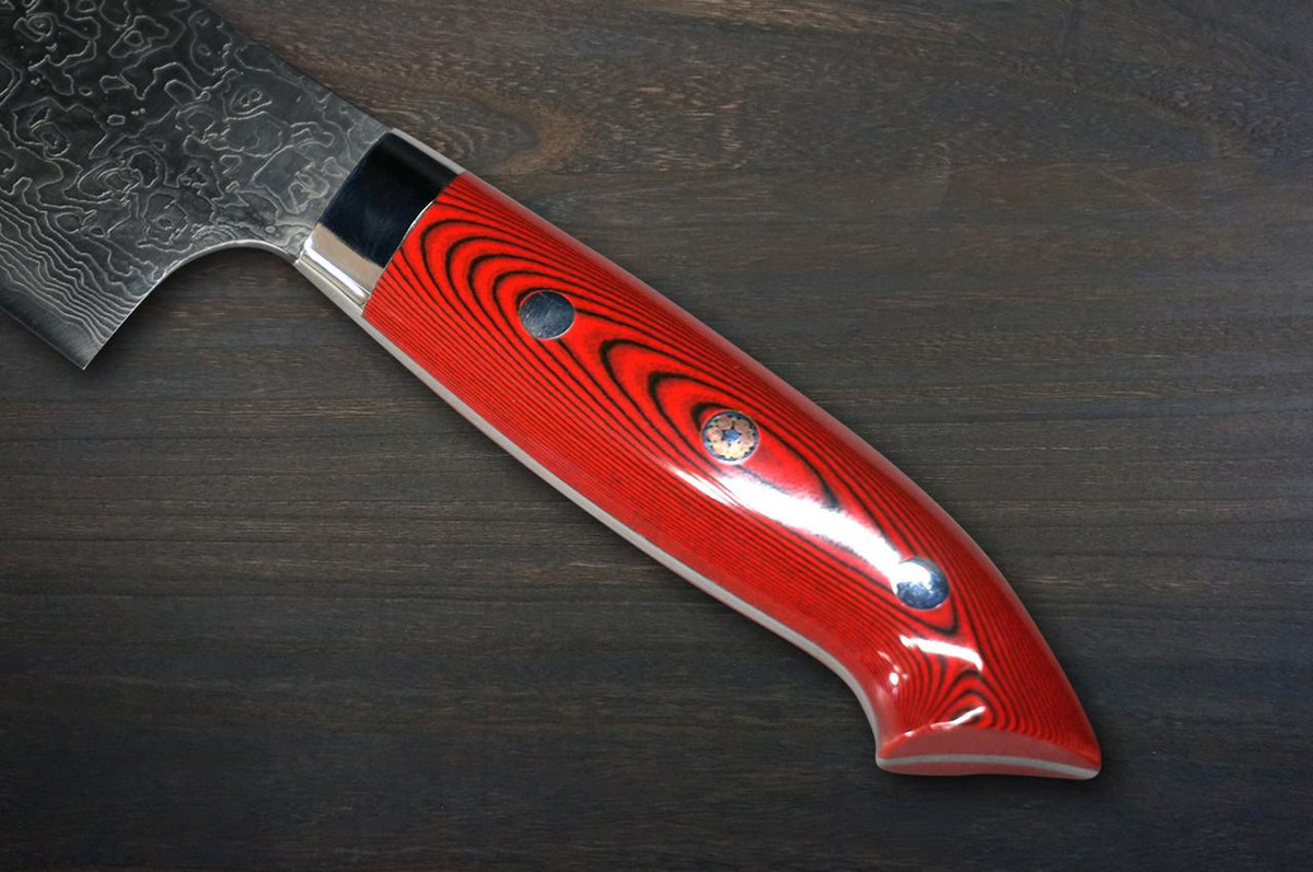 Takeshi Saji R2 Diamond Finish Damascus MCRB-NNM Japanese Chef's Nakiri(Vegetable) 170mm with Dark-Red Micarta Handle Nomura Special 