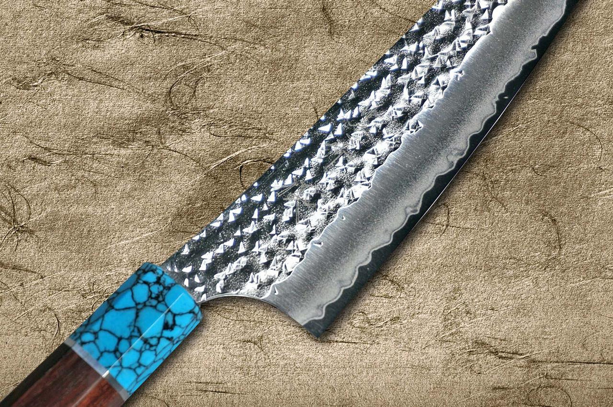 Yu Kurosaki R2(SG2) Hammered SENKO-EI WA RSTCA Japanese Chef's Bunka Knife 165mm with Blue Turquoise & Rosewood Handle 