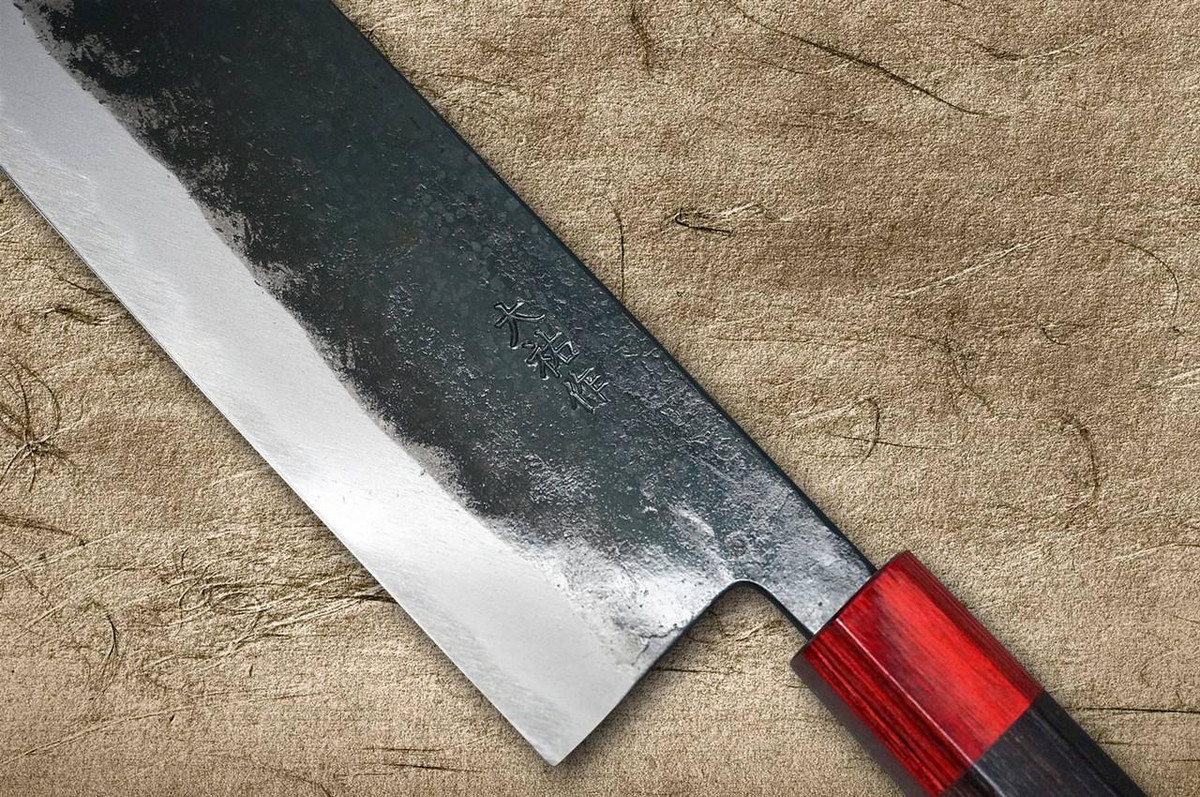 Daisuke Nishida Shirogami No.1 Kurouchi RS8R Japanese Chef's Nakiri(Vegetable) 170mm with Red-Ring Octagonal Handle 