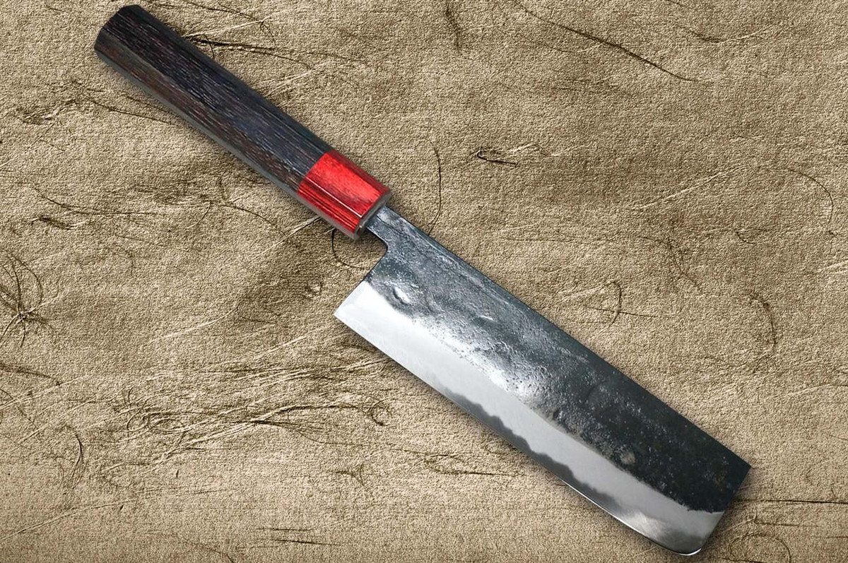 Daisuke Nishida Shirogami No.1 Kurouchi RS8R Japanese Chef's Nakiri(Vegetable) 170mm with Red-Ring Octagonal Handle 