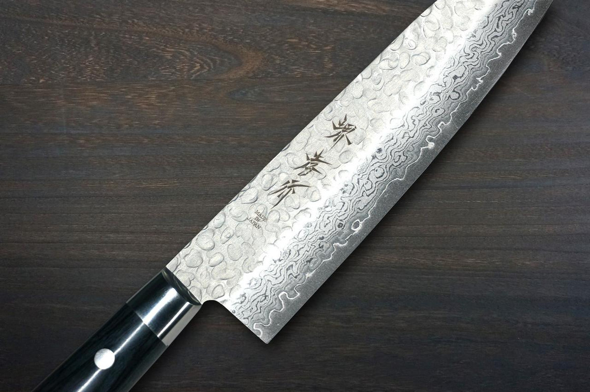 Sakai Takayuki 17-Layer VG10 Damascus Hammered BLK Japanese Chef's Santoku Knife 180mm with Black Laminated Wood Handle 