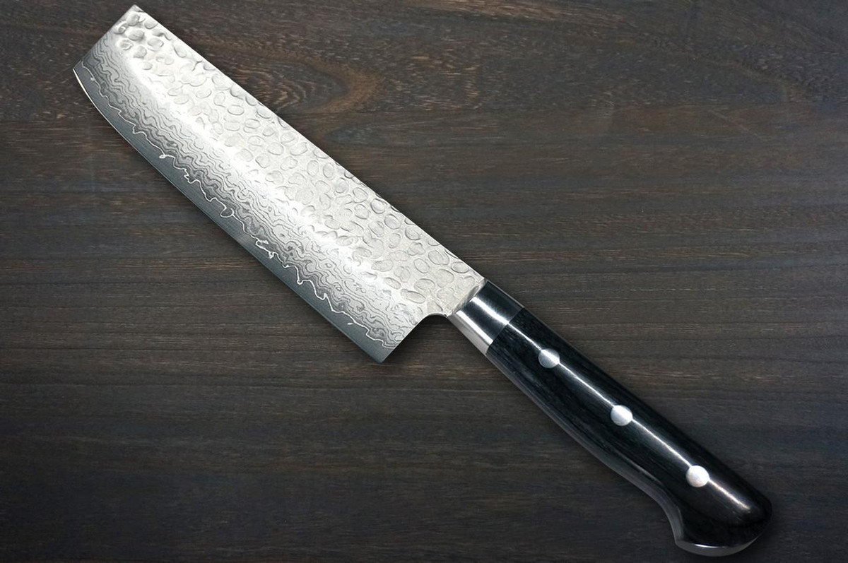 Sakai Takayuki 17-Layer VG10 Damascus Hammered BLK Japanese Chef's Vegetable Knife 160mm with Black Laminated Wood Handle 