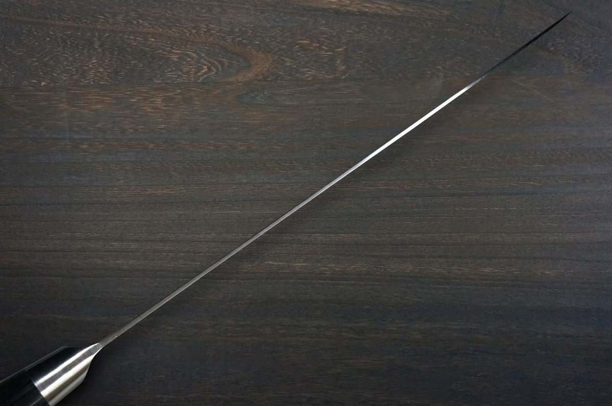 Sakai Takayuki SEIGAIHA Grand Chef Damascus Japanese Chef's Slicer(Sujihiki) 240mm with Double-Metal Black Wood Handle [45 Layered Damascus & Wave] 