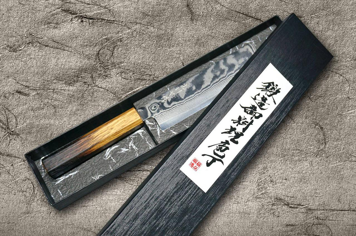 Okeya 银三大马士革OK8B 日式厨师刀中式菜刀（蔬菜刀）165mm 漆木手柄