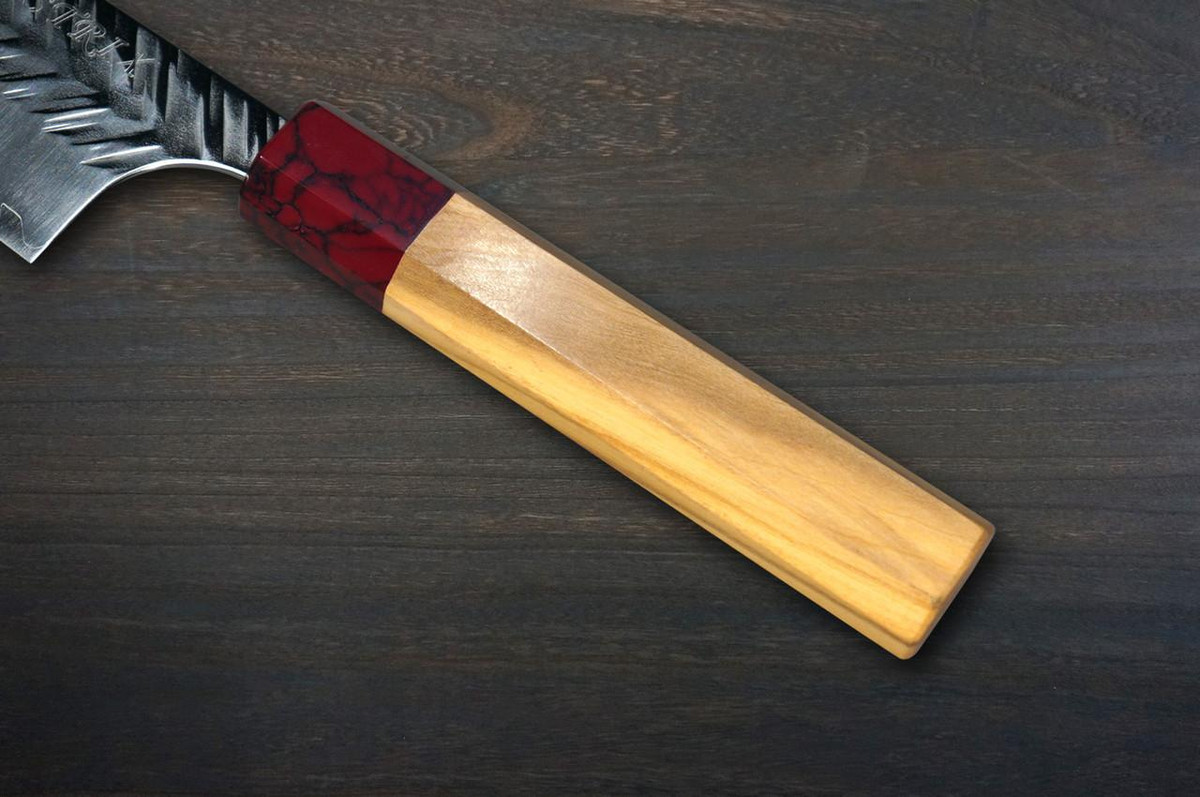 Yoshimi Kato SPG-STRIX V-Hammered Japanese Chef's Kengata-Gyuto