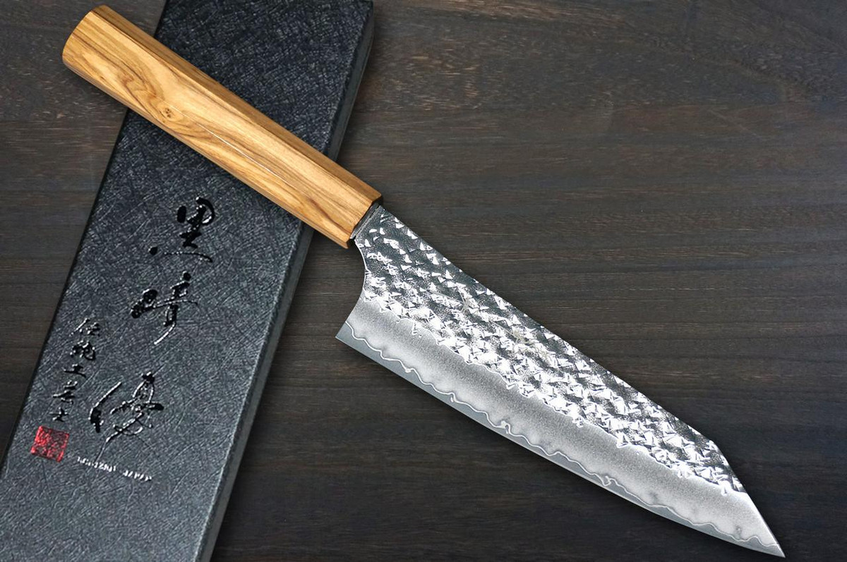 Yu Kurosaki R2(SG2) Hammered SENKO-EI WA OL8N Japanese Chef's Bunka Knife 165mm with Olive Handle [Natural Finish] 