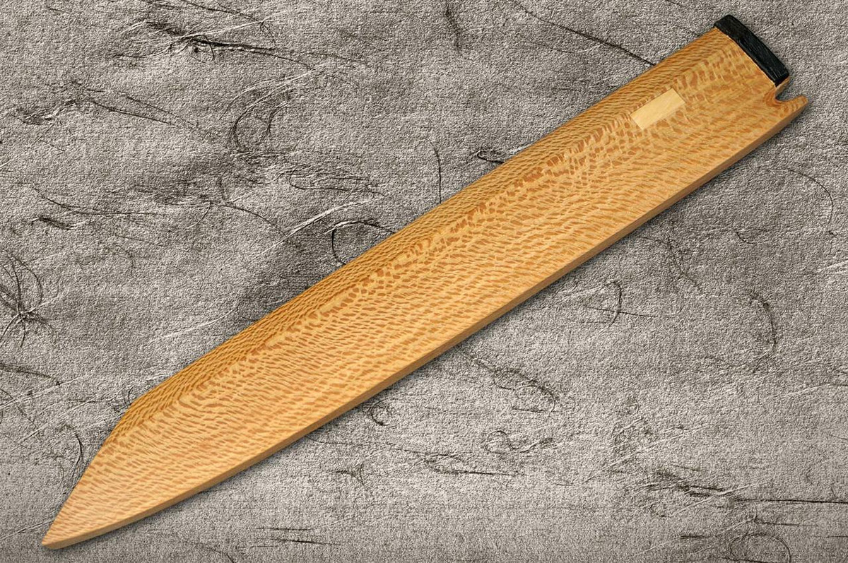 Yoshihiro Precious Wood Edition White No.2 Honyaki Mt.Fuji-Art Kiritsuke-Yanagiba(Sashimi) 300mm with Special Japanese Sycamore Wood [HON KAEDE] Handle & Saya in Paulownia Box 