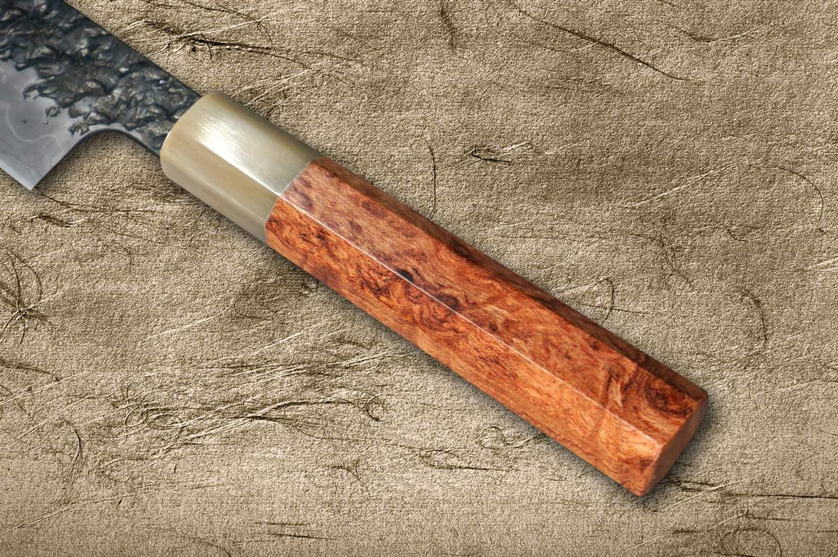 Kisuke Manaka ENN Blue#1 Kurouchi Hammered KRBFW Japanese Chef's Slicer(Sujihiki) 300mm with White Buffalo Ferrule Karin Lump Handle 