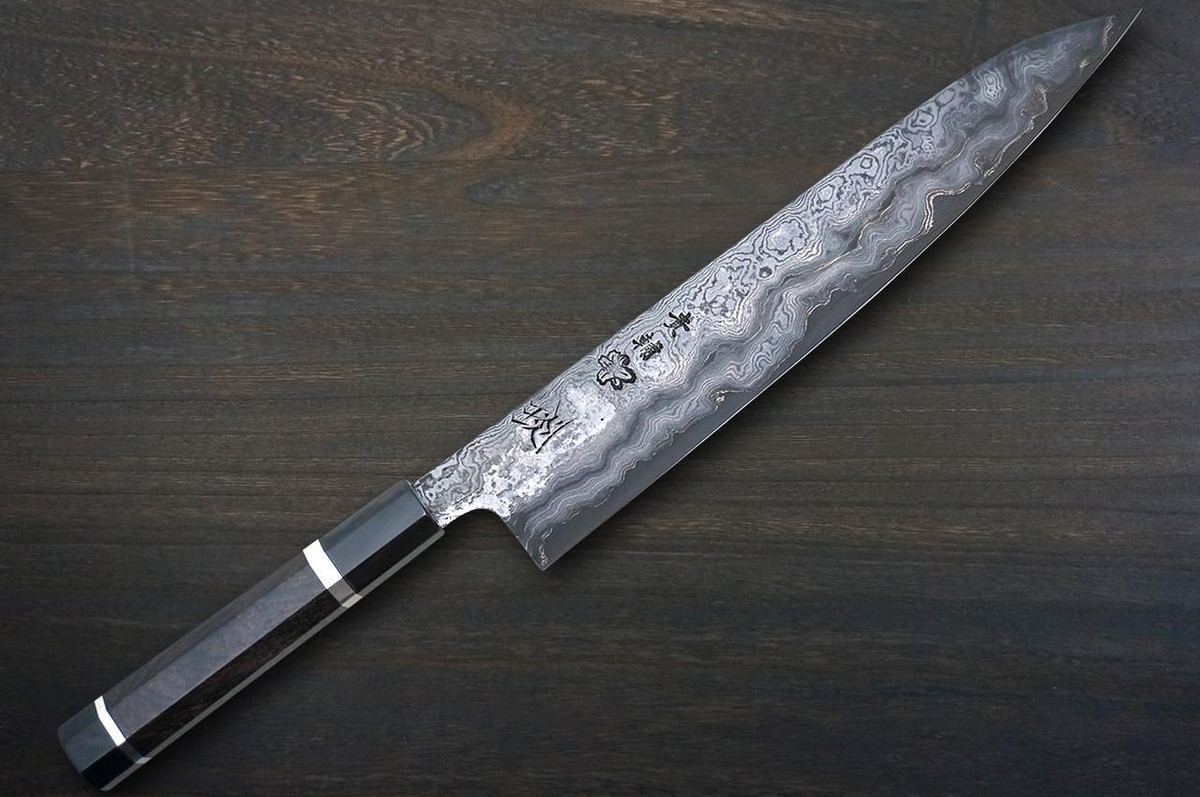 Kisuke Manaka KOKUENN Blue#1 Black Finished EBBFB2 Japanese Chef's Slicer(Sujihiki) 240mm with Double Buffalo Ringed Ebony Handle 