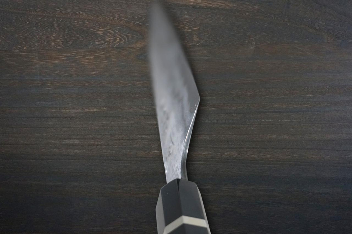 Kisuke Manaka KOKUENN Blue#1 Black Finished EBBFB2 Japanese Chef's Slicer(Sujihiki) 300mm with Double Buffalo Ringed Ebony Handle 