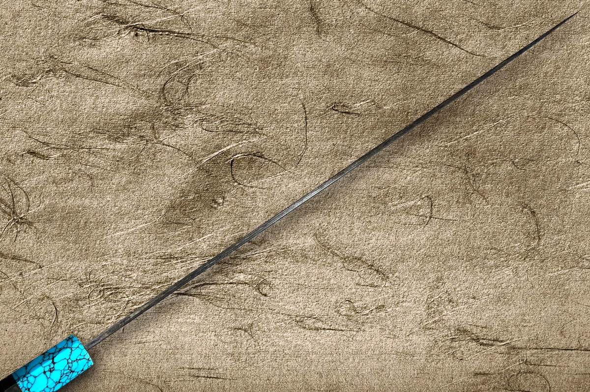 Kisuke Manaka ENN Blue#1 Kurouchi Hammered EBTCA2 Japanese Chef's Slicer(Sujihiki) 300mm with Double Blue Turquoise & Ebony Handle