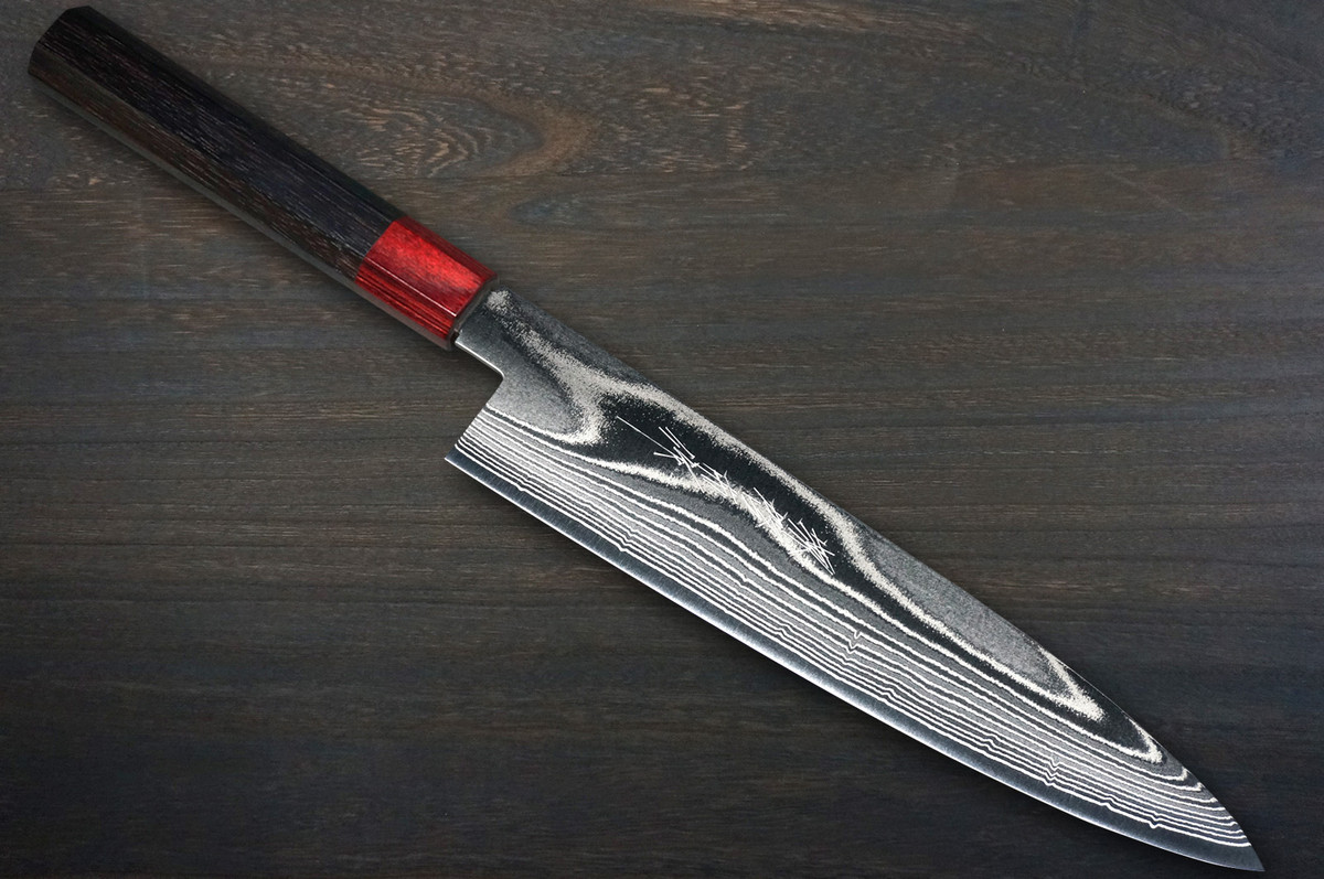 Keiichi Fujii AUS10 Nickel Damascus RS8R Japanese Chef's Knife SET 270mm with Red-Ring Rosewood Handle (KiritsukeSlicer-Slicer270-Slicer240-Gyuto270-Gyuto240-Gyuto210-KiritsukeGyuto240-KiritsukeGyuto210-Bunka-Nakiri-Santoku-Petty+Chinese)