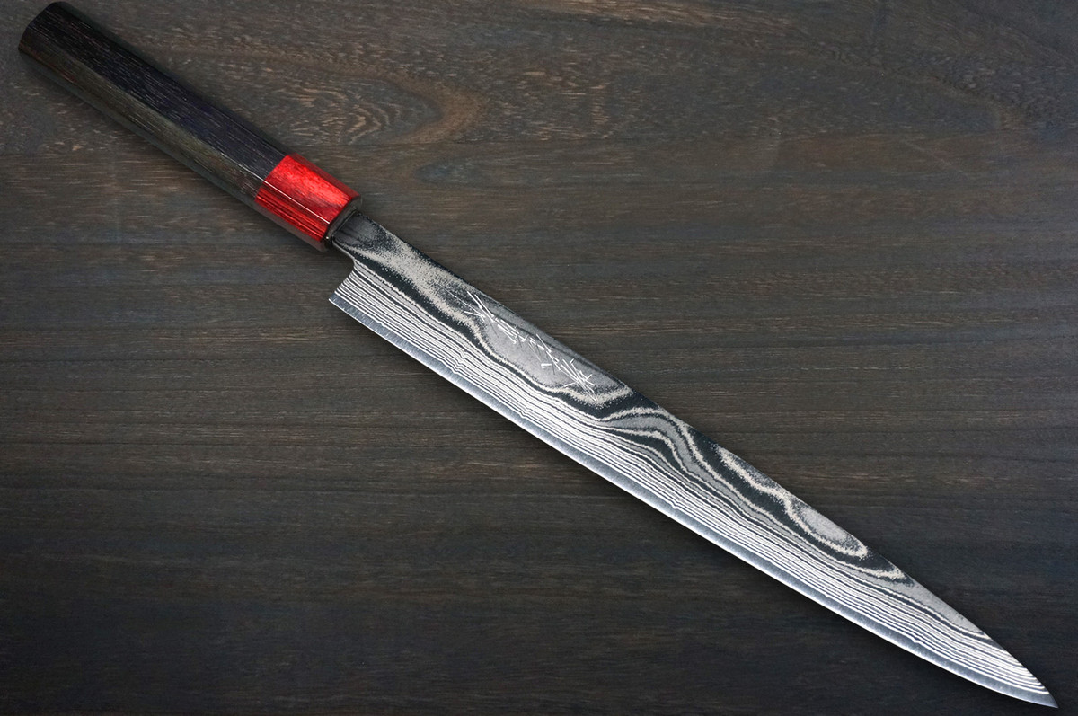 Keiichi Fujii AUS10 Nickel Damascus RS8R Japanese Chef's Knife SET 270mm with Red-Ring Rosewood Handle (Slicer270-Slicer240-KiritsukeGyuto240-KiritsukeGyuto210-Bunka-Nakiri-Santoku-Petty)