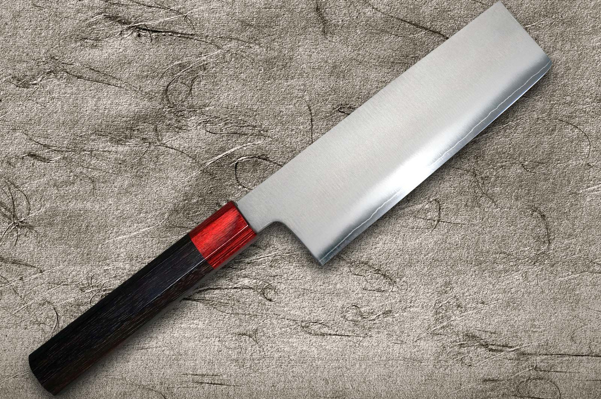 Satoshi Nakagawa Ginsan (Gingami No.3) Migaki RS8R Japanese Chef's Nakiri(Vegetable) 165mm with Red-Ring Octagonal Handle