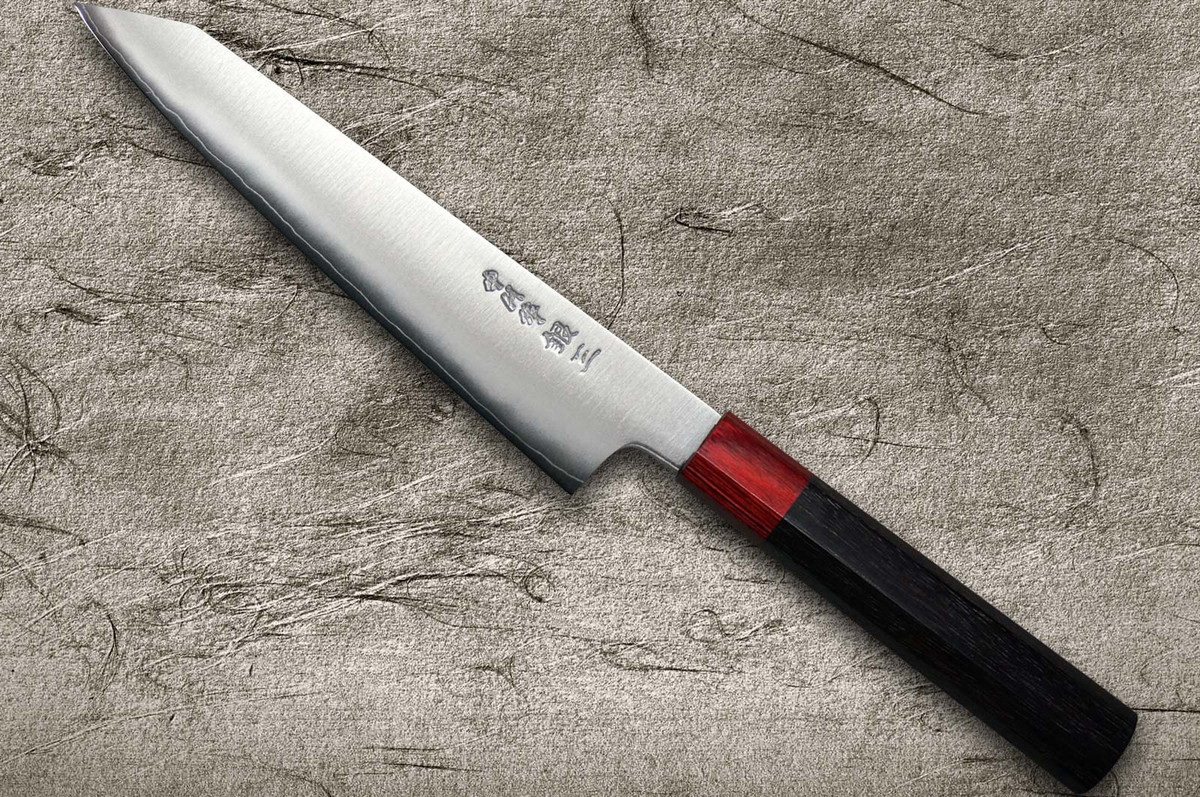 Satoshi Nakagawa Ginsan (Gingami No.3) Migaki RS8R Japanese Chef's Kiritsuke-Petty Knife(Utility) 150mm with Red-Ring Octagonal Handle