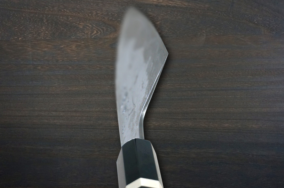 Kisuke Manaka KOKUENN Blue#1 Black Finished EBBFB2 Japanese Chef's Santoku Knife 165mm with Double Buffalo Ringed Ebony Handle