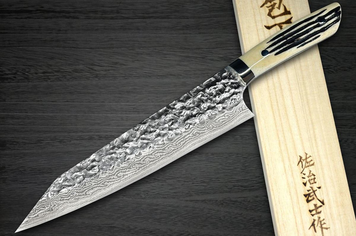 佐治武史SRS13 镜面锤纹大马士革DHW 日式厨师剑型牛刀210mm 配白色鹿角
