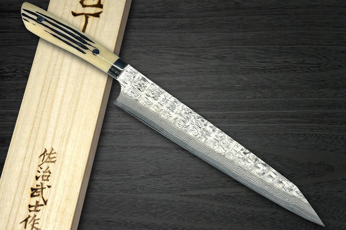 Takeshi Saji SRS13 Mirror Hammered Damascus DHW Japanese Chef's