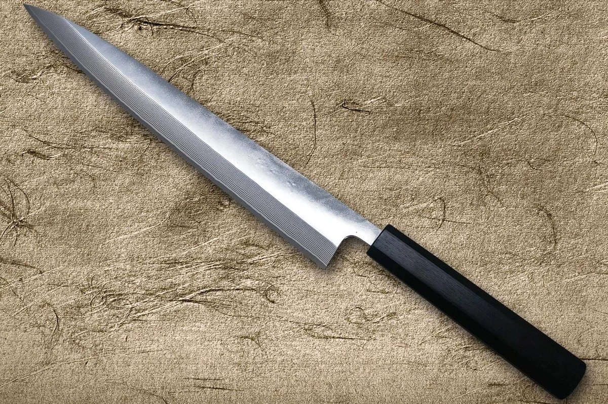 Yu Kurosaki SPG-STRIX Black Damascus Japanese Chef's Slicer(Sujihiki) 270mm with Black Urushi Lacquered Enju Handle Mukai Model 