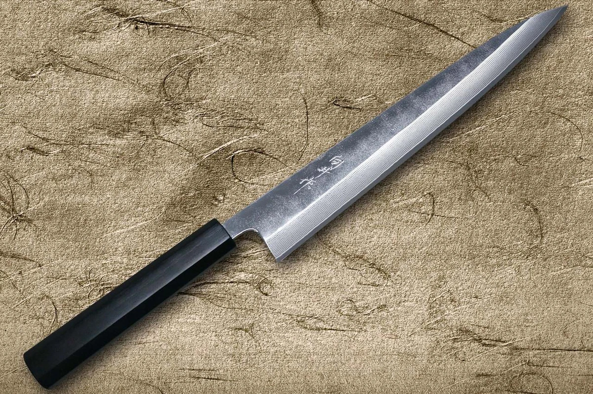 Yu Kurosaki SPG-STRIX Black Damascus Japanese Chef's Slicer(Sujihiki) 270mm with Black Urushi Lacquered Enju Handle Mukai Model 