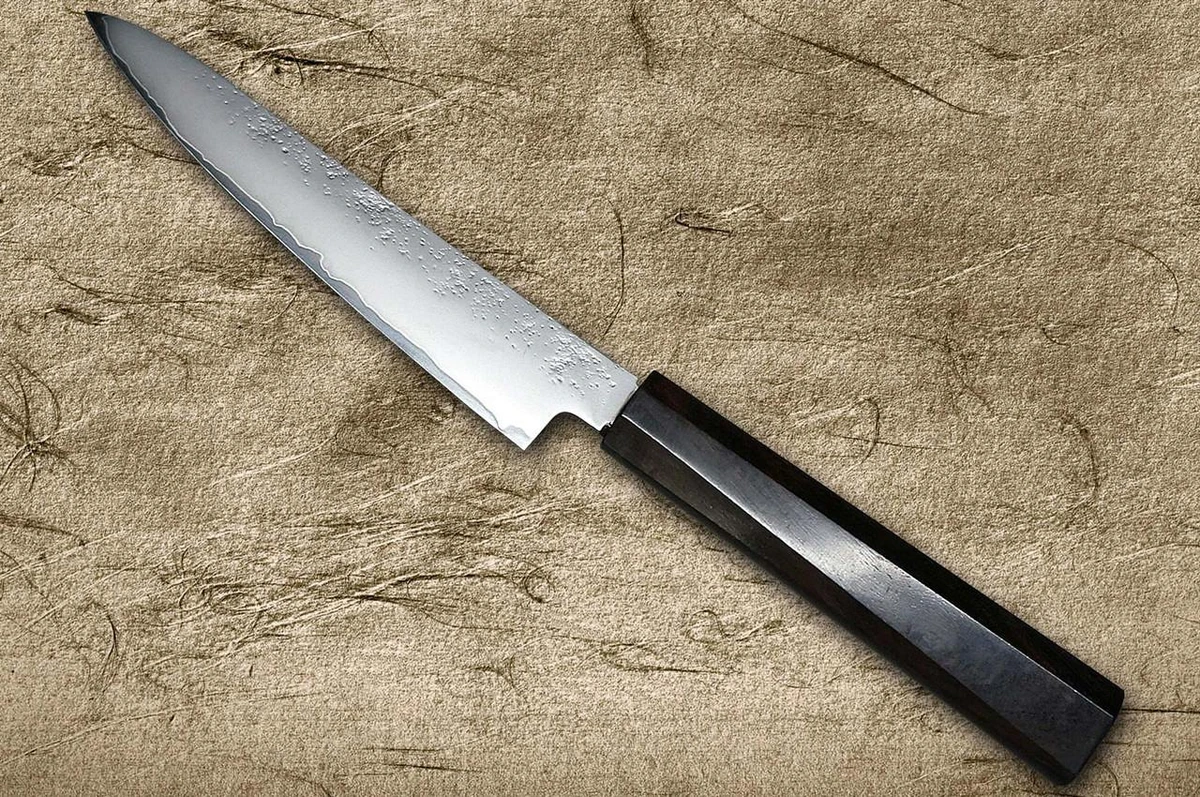 Couteau de chef japonais Sakai Takayuki VG10 Nashiji WA Petty (utilitaire) 150mm avec manche en ébène massif