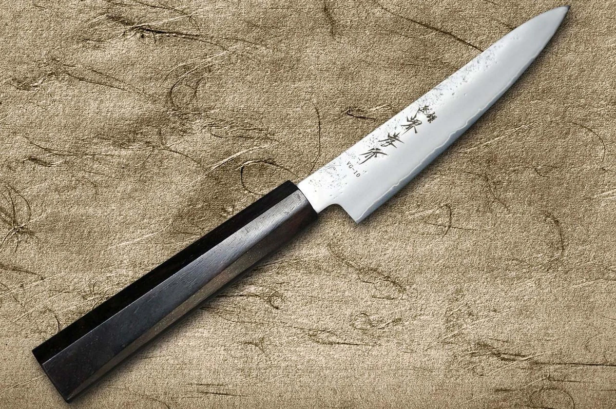 Couteau de chef japonais Sakai Takayuki VG10 Nashiji WA Petty (utilitaire) 150mm avec manche en ébène massif