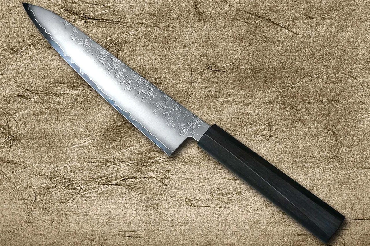 Couteau de chef japonais Sakai Takayuki VG10 Nashiji WA Gyuto 240mm avec manche en ébène massif