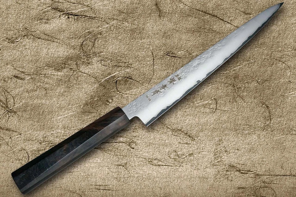 Sakai Takayuki VG10 Nashiji WA Japanisches Kochmesser (Sujihiki) 240mm mit vollem Ebenholzgriff