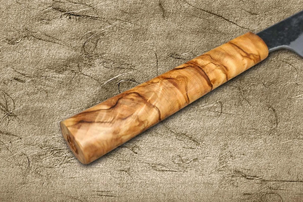 Couteau japonais de chef Sakai Takayuki SANPOU modèle MIZU Kurouchi White #2 (Sujihiki) 240mm avec manche en olivier